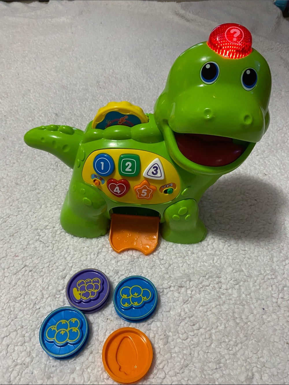 Interactive Green Dino Learning Toy with Lights and Buttons